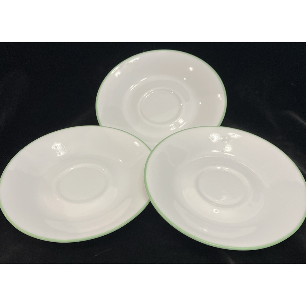 Corelle Set of 3 Saucers White Lime Green Trim Spring Meadow Vintage USA